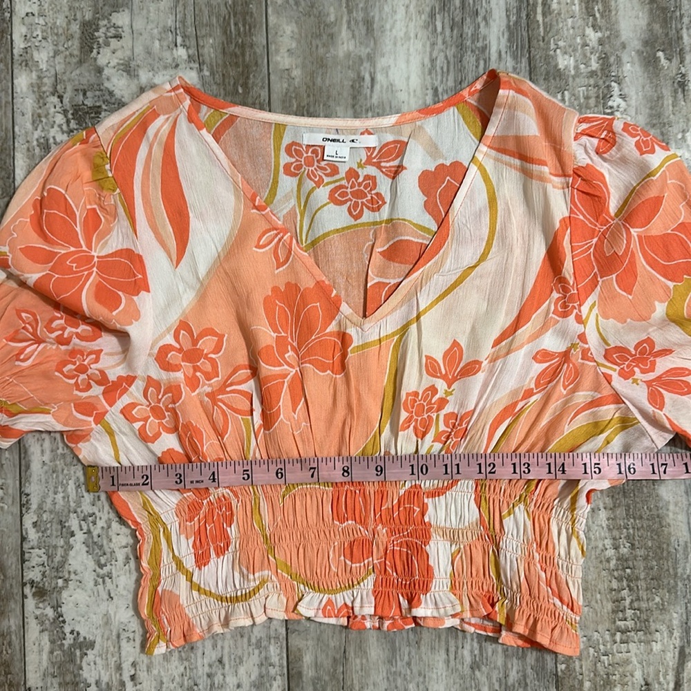 O'Neill Floral V-Neck Crop Top - Orange and White L - Picture 12 of 15